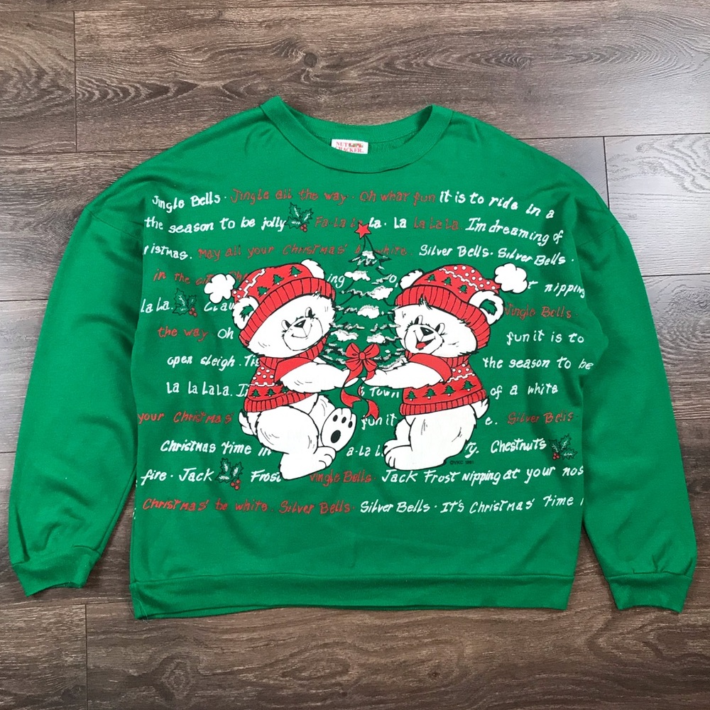 Nut Cracker 1991 Vintage Christmas Holiday Song’s Green Ugly Christmas Sweater M